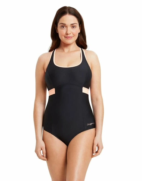 Zoggs - Womens Swimsuit Dakota Crossback Black/Coral 3 Zoggs - Womens Swimsuit Dakota Crossback Black/Coral