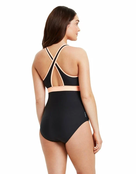 Zoggs - Womens Swimsuit Dakota Crossback Black/Coral 4 Zoggs - Womens Swimsuit Dakota Crossback Black/Coral - Image 2